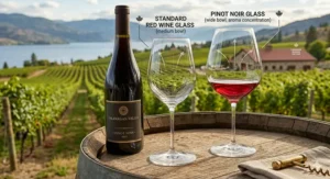 Pinot Noir glasses, highlighting the wide bowl for aroma and the tapered rim.