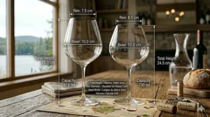 Visual guide demonstrating how to savour complex aromas trapped by the differing shapes of Bordeaux and Burgundy stemware.