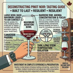 Side-by-side illustration comparing a narrower Cabernet glass with the broader, wider bowl of specific Pinot Noir glasses.