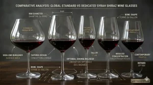 Canadian food pairing guide featuring syrah shiraz wine glasses alongside illustrations of grilled Alberta beef steak and local game meats.