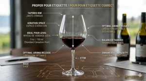 Flavour profile illustration highlighting dark fruit and spice notes directed toward the rim of elegant syrah shiraz wine glasses.