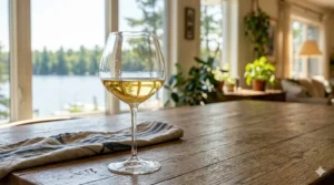 Wide bowl Chardonnay wine glass on table