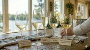 Wine tasting flight with different glass shapes