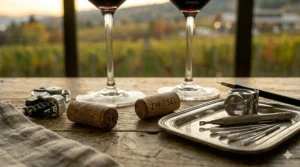 An elegant fine-dining table setting featuring Riedel glassware.
