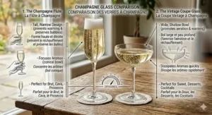 Infographic summarizing differences between flute and coupe styles. / Infographie résumant les différences entre le style flûte et coupe.