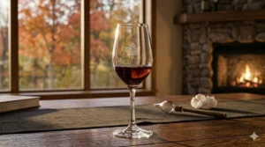 Detailed view of a hand-blown glass crafted specifically for port wine.