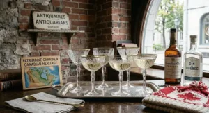 Hand-cut crystal vintage coupe glasses featuring starburst pattern / Coupes vintage en cristal taillé à la main avec motif rayons d'étoile.