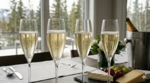 Festive champagne flutes for Canadian holidays. / Flûtes à champagne festives pour les fêtes.