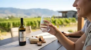 Stemless wine glasses set arranged on a kitchen shelf