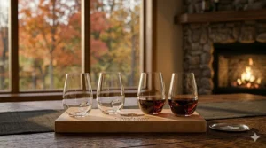 Modern, stemless port wine glass design with a minimalist aesthetic.
