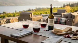 Modern dining table set with stemless wine glasses