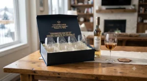 Personalized wine glasses gift set with custom engraving.