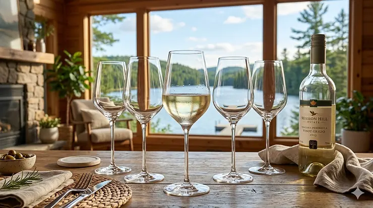 Elegant pinot grigio wine glasses set on a dinner table.