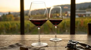 A Riedel wine glass designed for specific grape aroma development.
