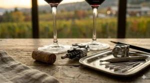 Detailed view comparing the stem designs of Riedel and Schott Zwiesel glasses.