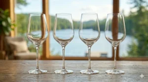 A set of four classic pinot grigio wine glasses.