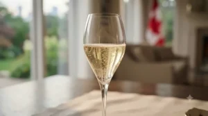 Close-up of a single crystal tulip champagne glass.