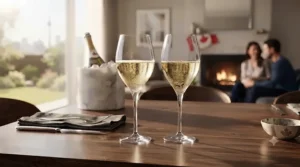 A pair of sparkling tulip champagne glasses ready for a toast.