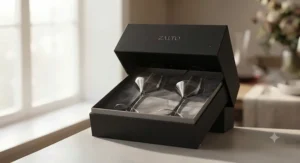 Luxury gift boxed set of Zalto wine glasses ready for purchase.