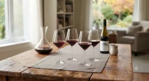 Minimalist wine tasting glasses set designed for a modern Canadian home.