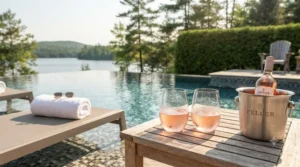 Tritan outdoor wine glasses placed safely near a swimming pool.