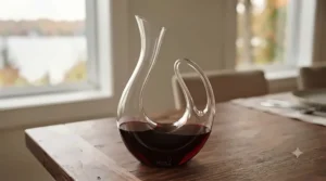 Close-up of varietal-specific Riedel wine glasses showing distinct bowl shapes.