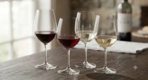 Modern Riedel white wine glass designed to enhance delicate aromas.