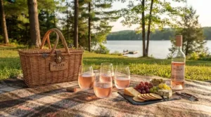 Modern, durable outdoor wine glasses set up for a park picnic.