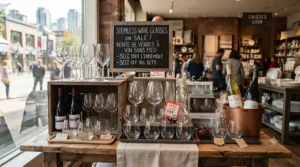 Promotional banner illustration featuring boxed wine glass sets on sale with free shipping options across Canada.
