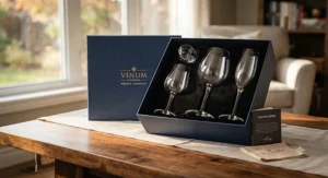 Elegant wine tasting glasses set in a gift box, ideal for Canadian holidays.