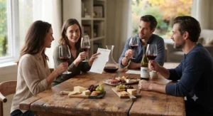 Friends using a wine tasting glasses set during a social gathering in Canada.