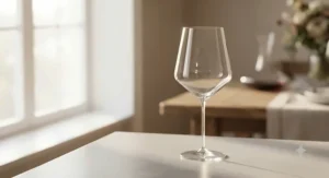 Close-up of a Zalto DenkArt universal wine glass with clear stem.
