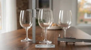Diagram highlighting the ergonomic proportions and shorter height of short stem wine glasses for small hands, ensuring a secure and comfortable grip.