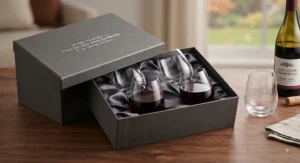 High-quality tumbler style wine glasses for red wine presented in a gift box
