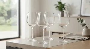 Modern clear glass wine glasses set of 4 showcasing a sleek stemware design.