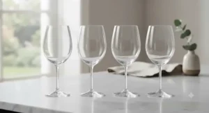 The complete glass wine glasses set of 4 lined up together to show all four pieces.