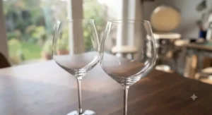 Close-up of hand-blown premium crystal wine glasses catching the natural light