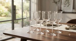 Handcrafted crystal wine glasses set of 6 highlighting fine details and clarity.