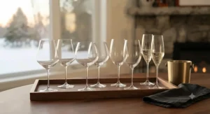 Modern collection of handblown crystal wine glasses for entertaining at home
