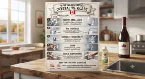 Infographic summarizing the key differences between crystal and glass wine glasses for Canadian shoppers.