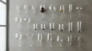 An illustrated guide comparing different glass wine glasses bowl size options for various varietals