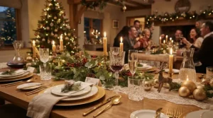 Heat-resistant glass wine glasses set on a festive dining table for a family holiday gathering in Vancouver.