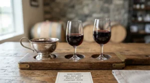 A wine tasting flight showcasing machine-made wine glasses vs handblown bowls.