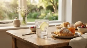 Multipurpose wine glasses for everyday use filled with sparkling water during a sunny Sunday brunch